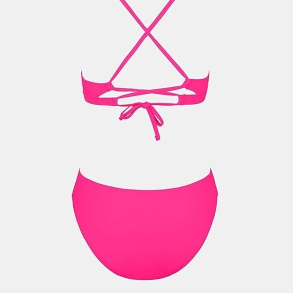 CUPSHE PINK V-NECK LACE UP CUT OUT BACK LOW RISE BIKINI SIZE XS NWT - Picture 6 of 10